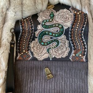 Heritage Brand Nola # 360, Clutch Wallet. OOAK. Roses! Crystals! Snakey!